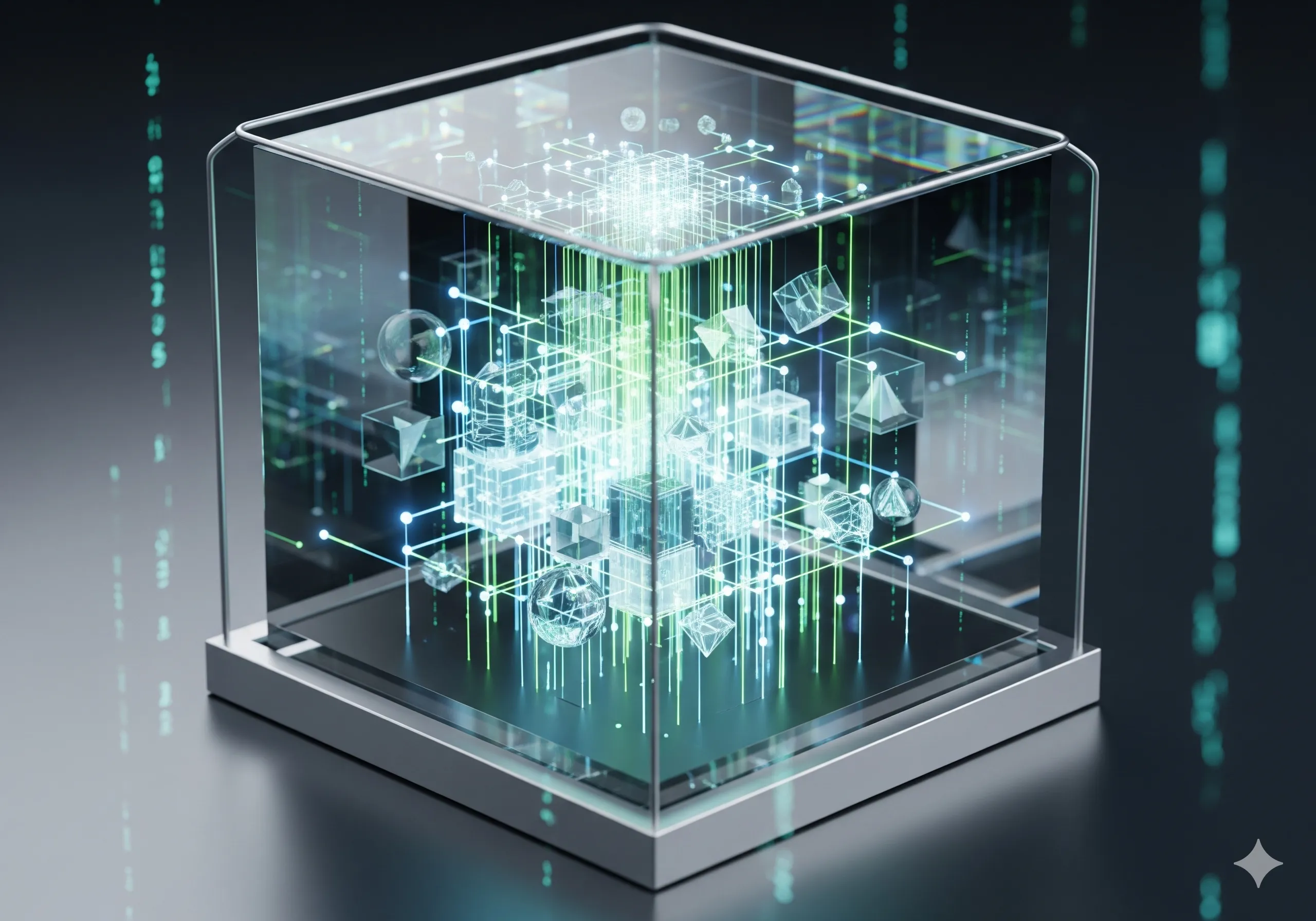 A conceptual image showing a secure, crystalline container protecting a glowing network of digital data streams, representing a strong and reliable backup system for a business website.